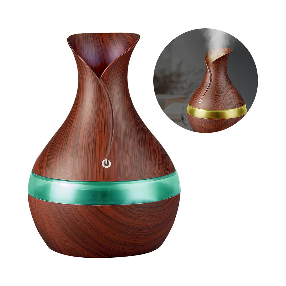 Wood Grain Tabletop 300ML Colorful LED Light Night Mute Portable Desktop Aroma Mist Sprayer Air Humidifier