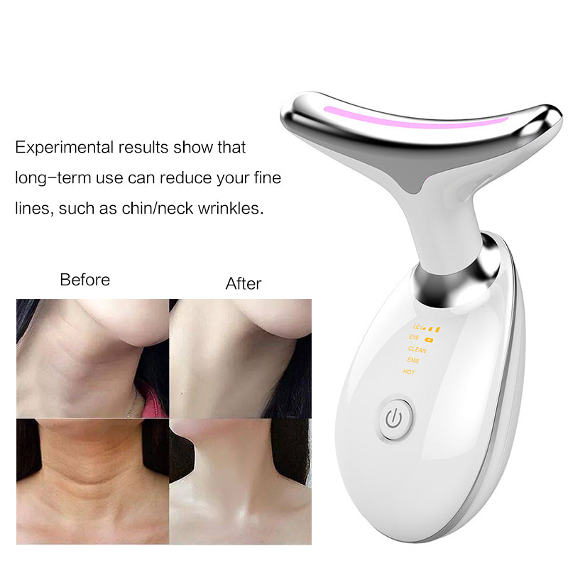 Rechargeable Vibration Hot Compress Light Lines Beauty Instrument LED Photon Neck Massage Devices for Wrinkles Skin Tightening